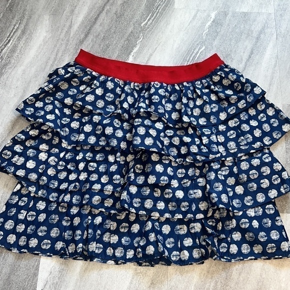 Lane Bryant tiered polka dot skirt blue & white with red band size 18/20 - Picture 4 of 9